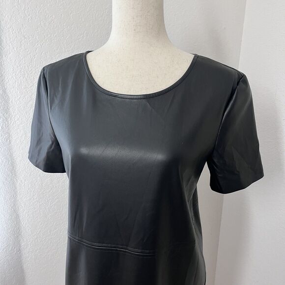 Z Supply London Faux Leather Mini Shift Dress Short Sleeve Black Esti. Sz Medium - Picture 3 of 10